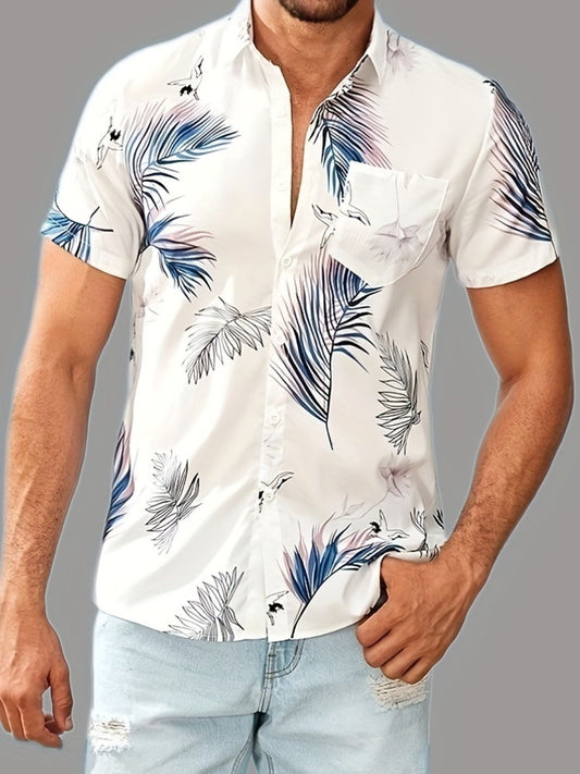 Botanical Print Button-Down Short Sleeve Shirt