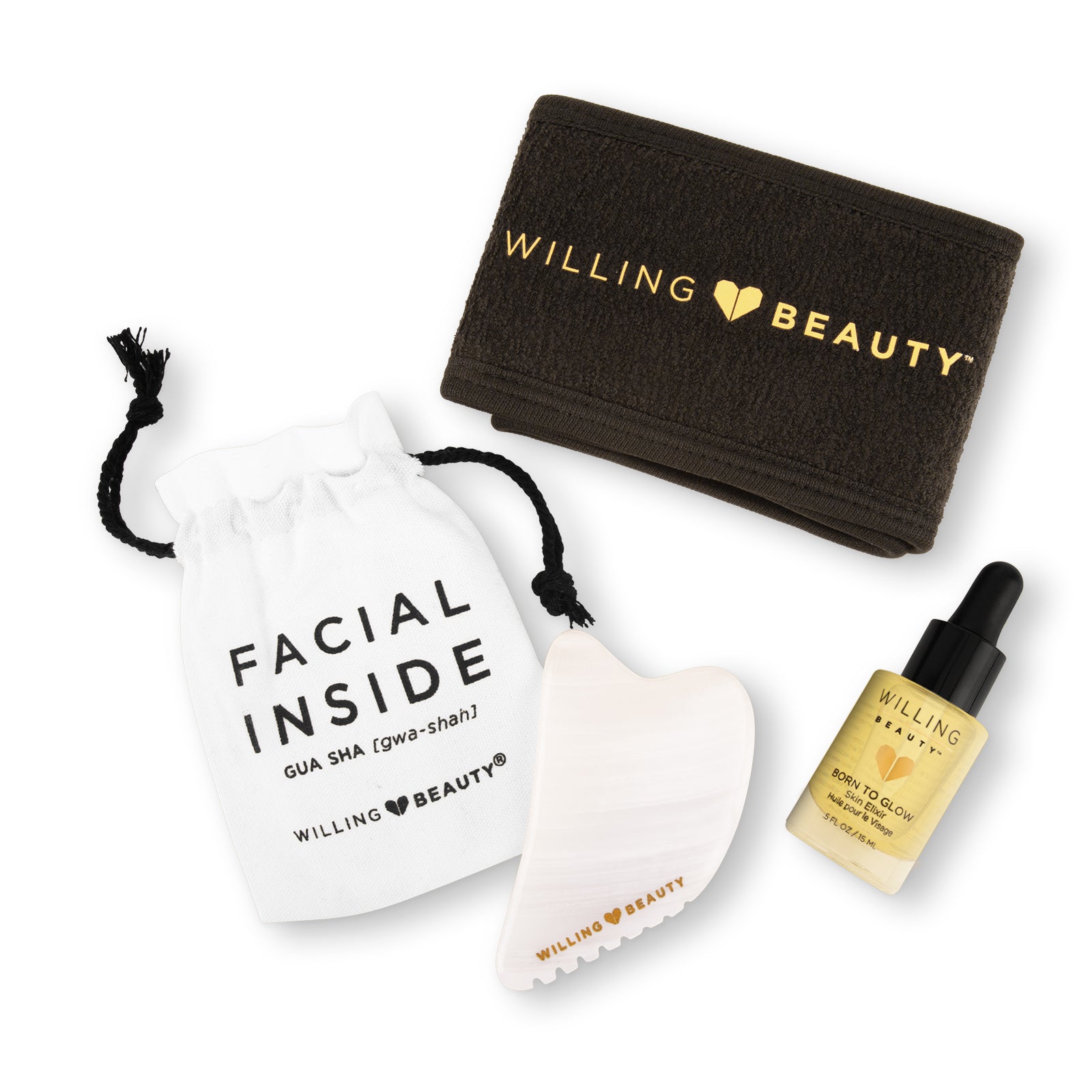 Gua Sha Starter Set | Facial Tool, Born to Glow Elixir + Headband