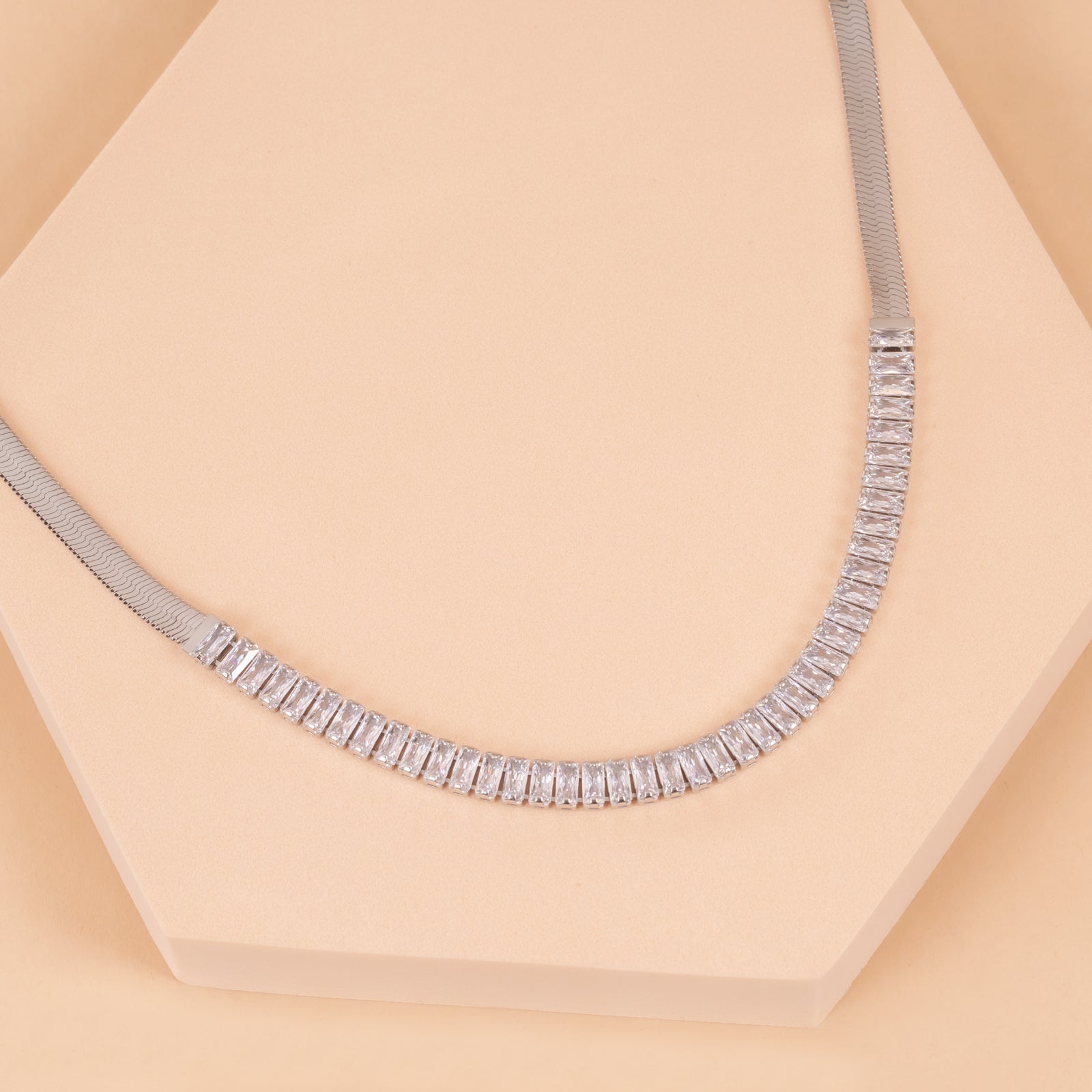 Image of Baguette Crystal Snake Chain Necklace