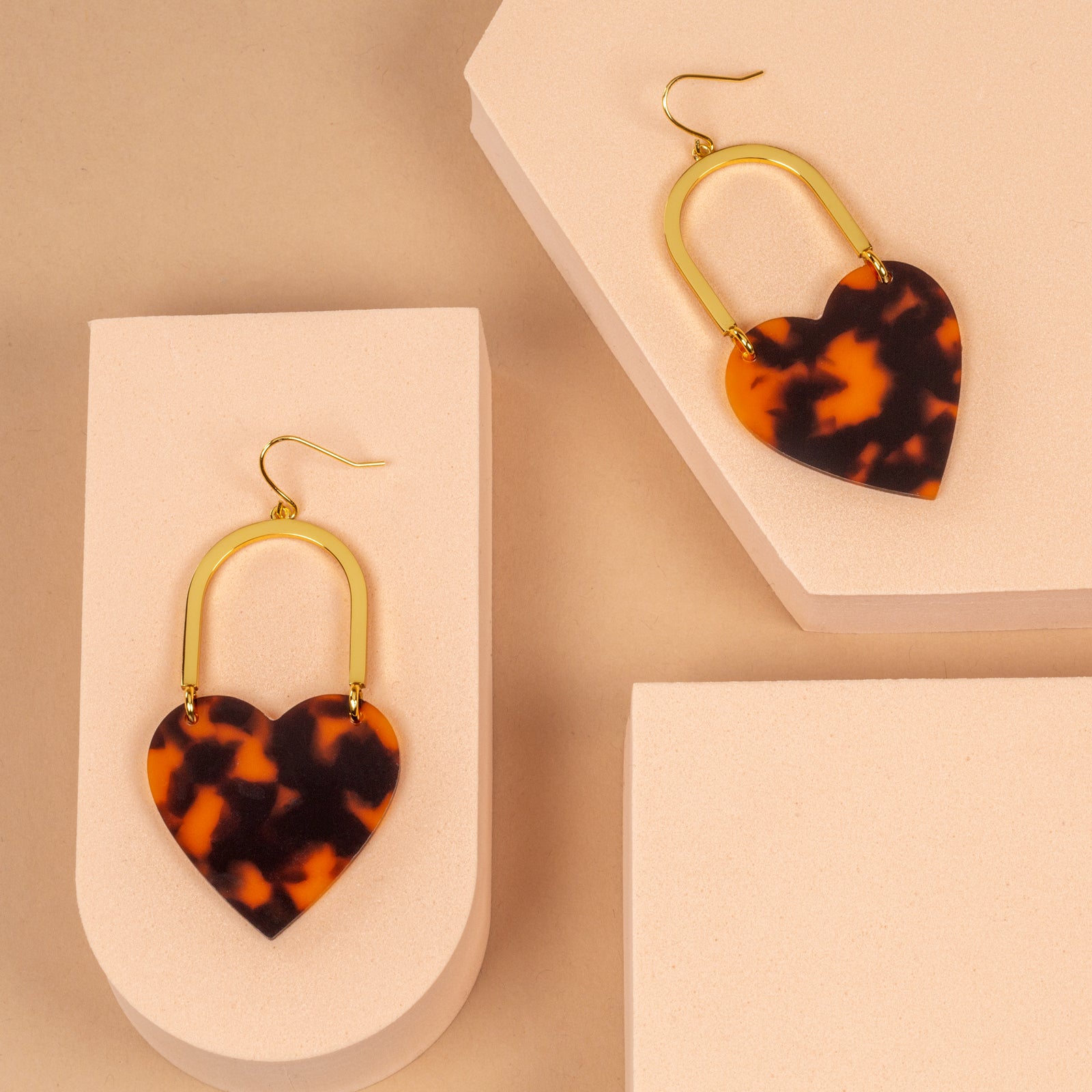 Image of Gold and Tortise Heart Drop Earrings