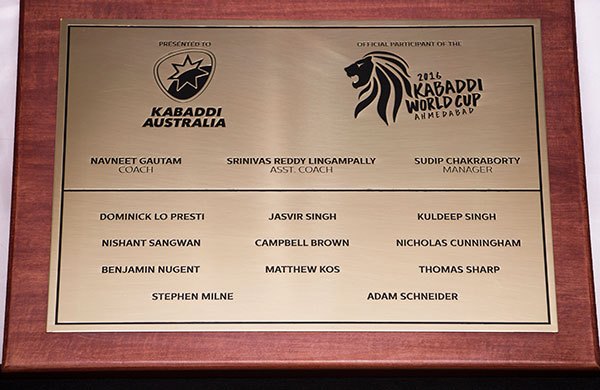 2016 Kabaddi World Cup Plaque