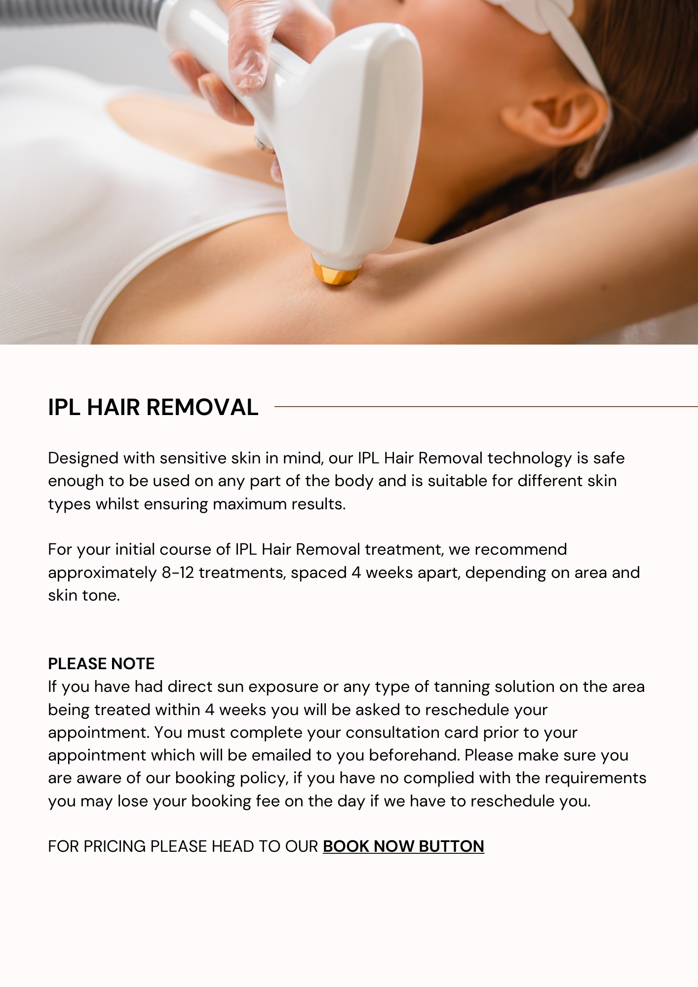 IPL Hair Removal menu