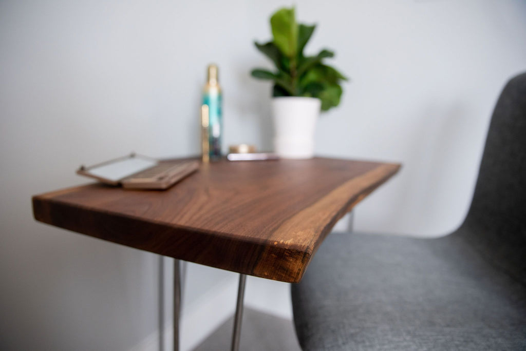 Live Edge Walnut Sofa Table + Modern Legs