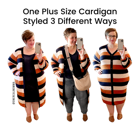 plus size cardigan sweater dress styled 3 different ways eloquii elements walmart try on onerealmomma one real momma