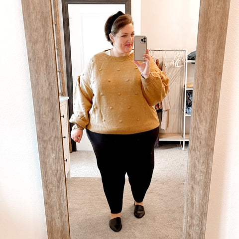 plus size bobble sweater in mustard yellow gold eloquii elements walmart tryon