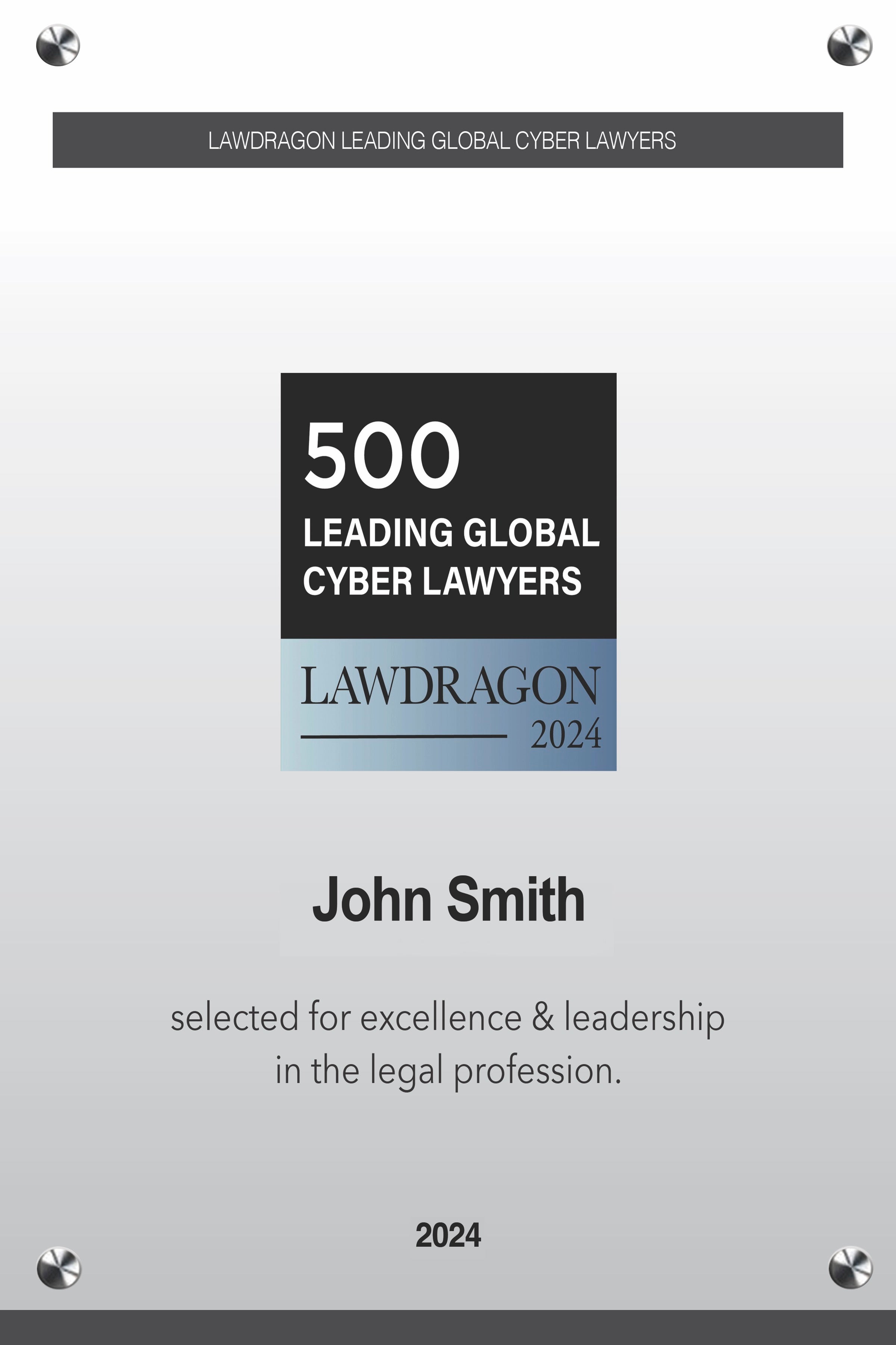 2024 Leading Global Cyber Lawyers Acrylic Plaque