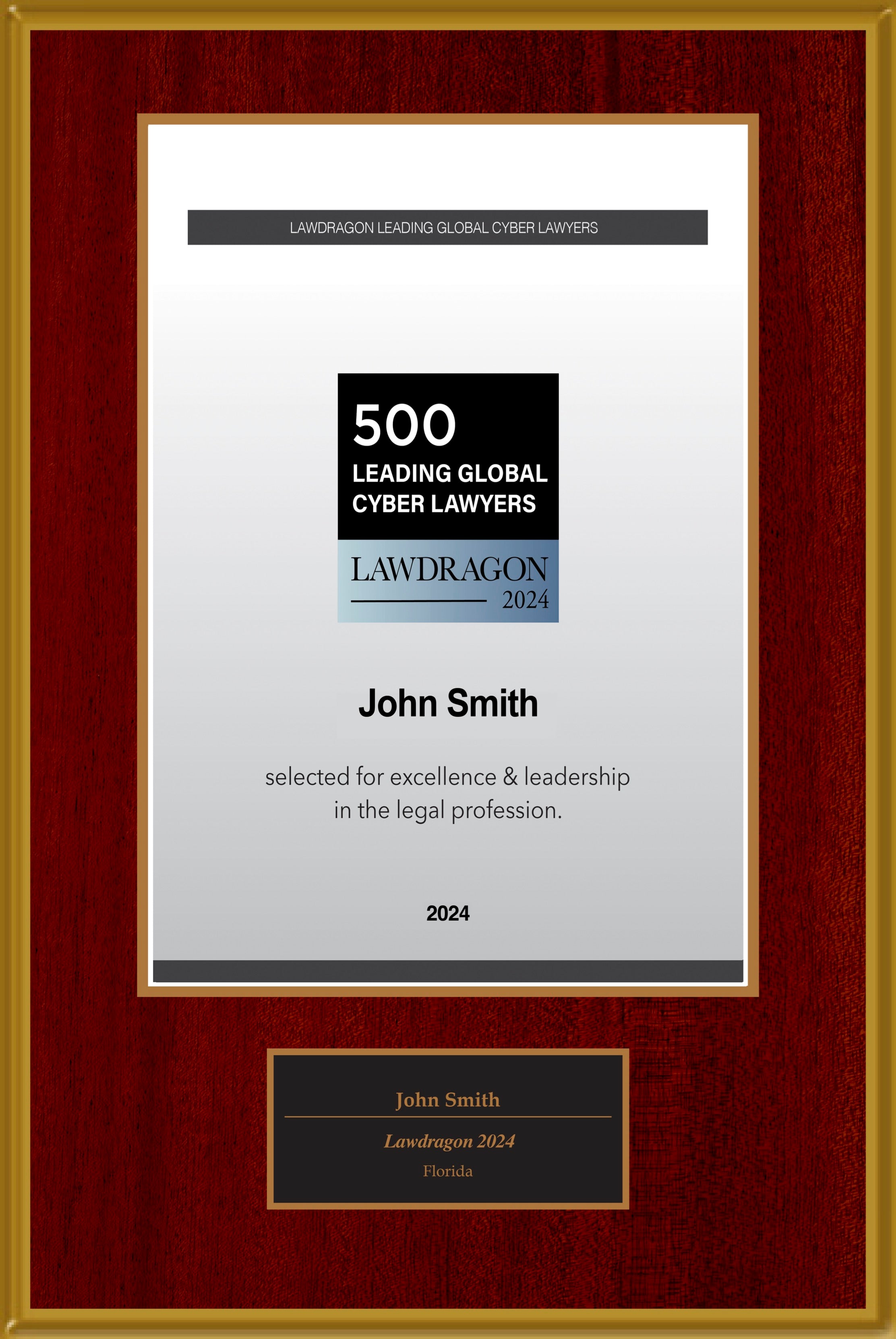 2024 Leading Global Cyber Lawyers Plaque