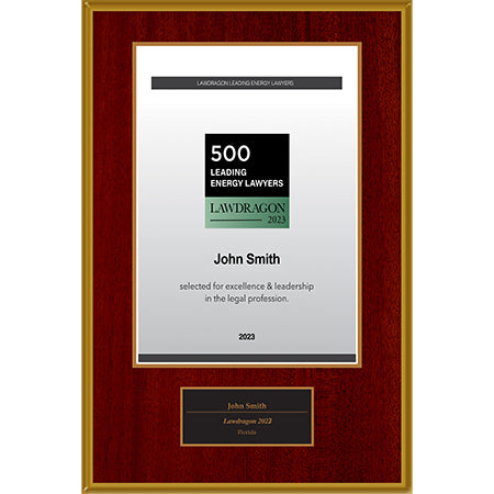 2023 Lawdragon 500 Leading Energy Lawyers Recognition Plaque