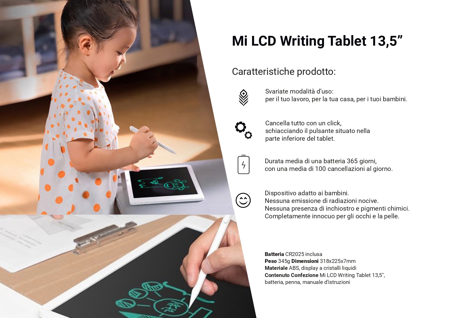 Xiaomi Mi LCD SCRITTURA Tablet White Lavagnetta Tavoletta grafica Display  13,5