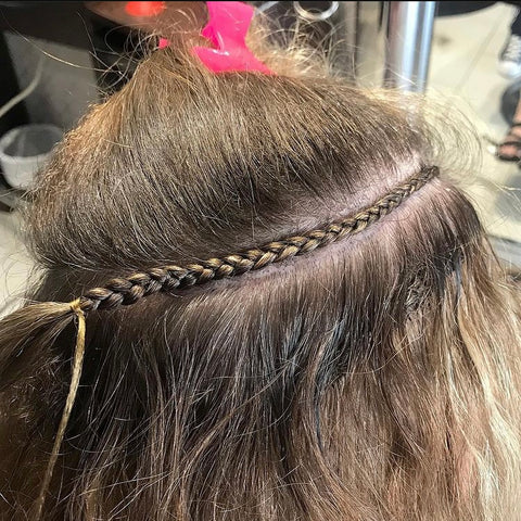 braided weft extension installation on blonde hair secure no damage calgary canada