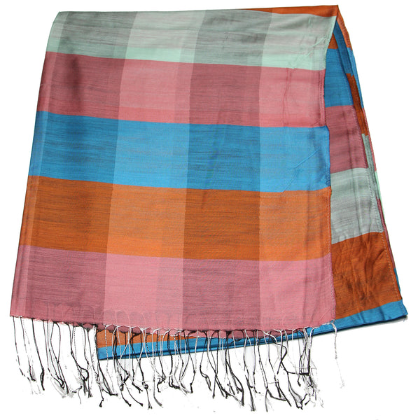 Fair Trade Hand Made Nepal Pashmina Scarf Shawl Striped Blue Orange ...