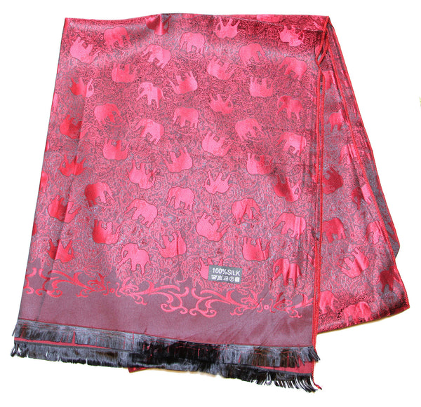 Hand Made Pashmina Shawl Scarf Elephant in Red
