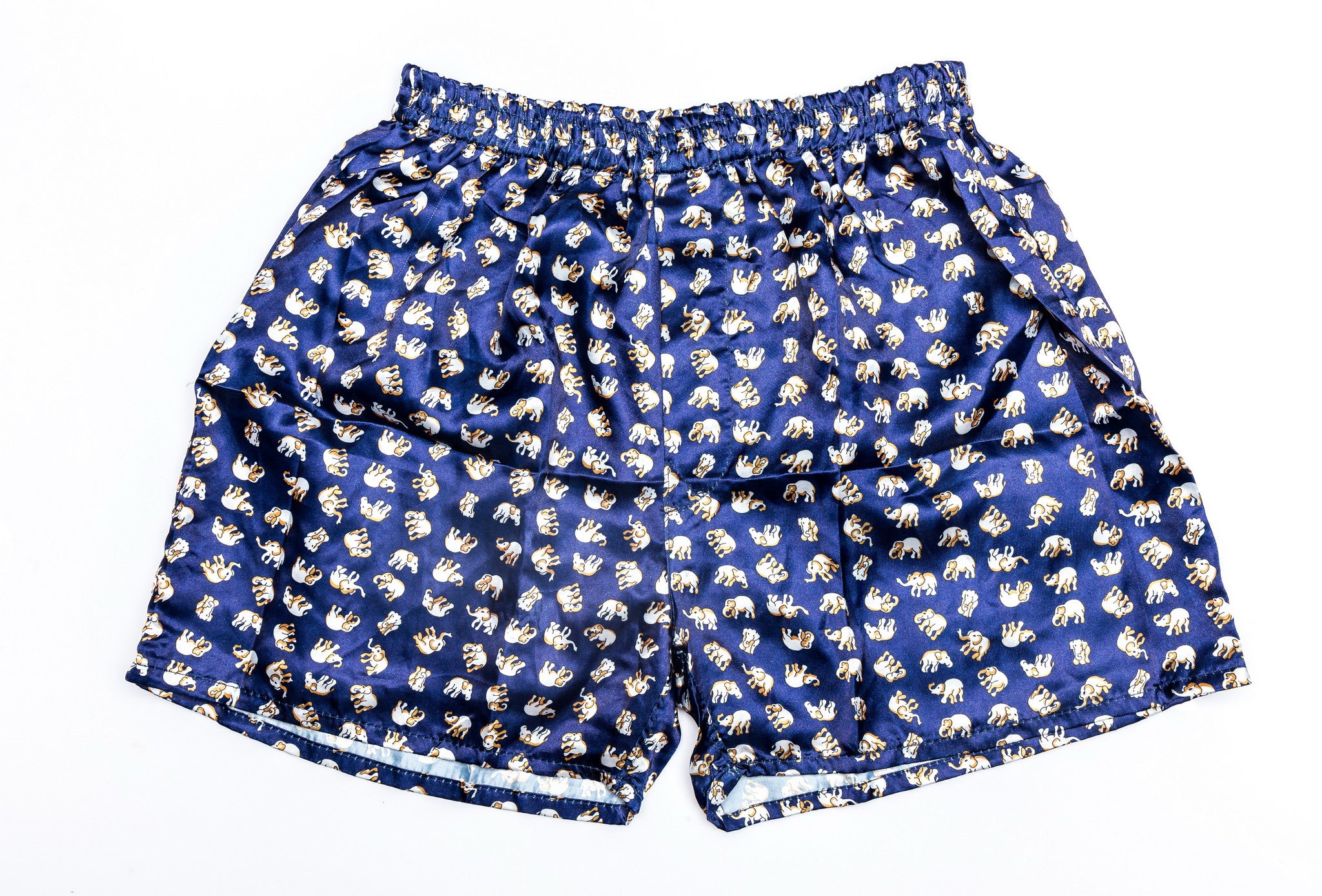 Thai Silk Boxer Shorts Elephants Print in Navy – Mystery Buddha