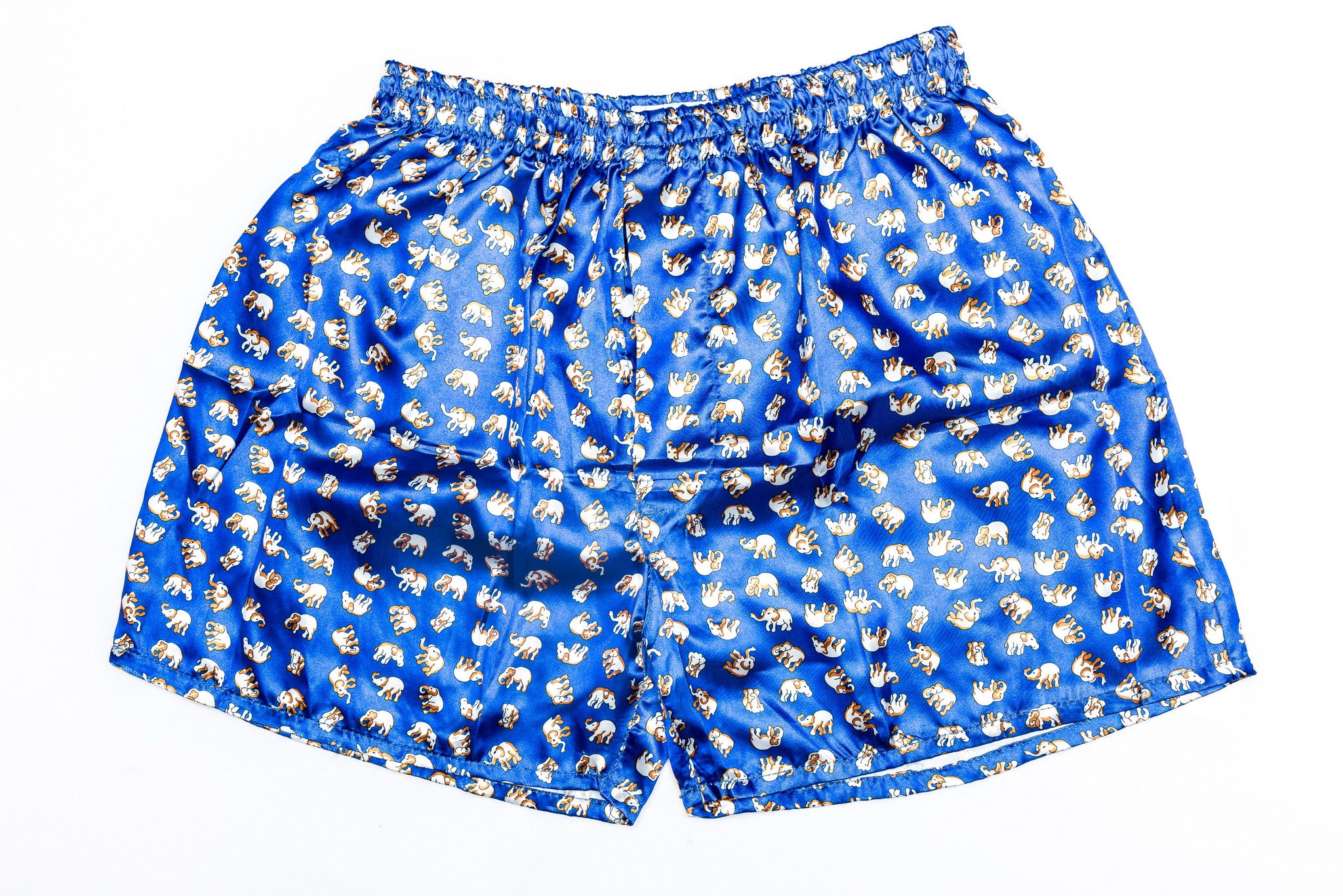 Thai Silk Boxer Shorts Elephants Print in Blue – Mystery Buddha