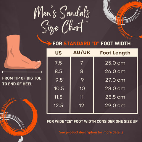 size chart for mens leather sandals