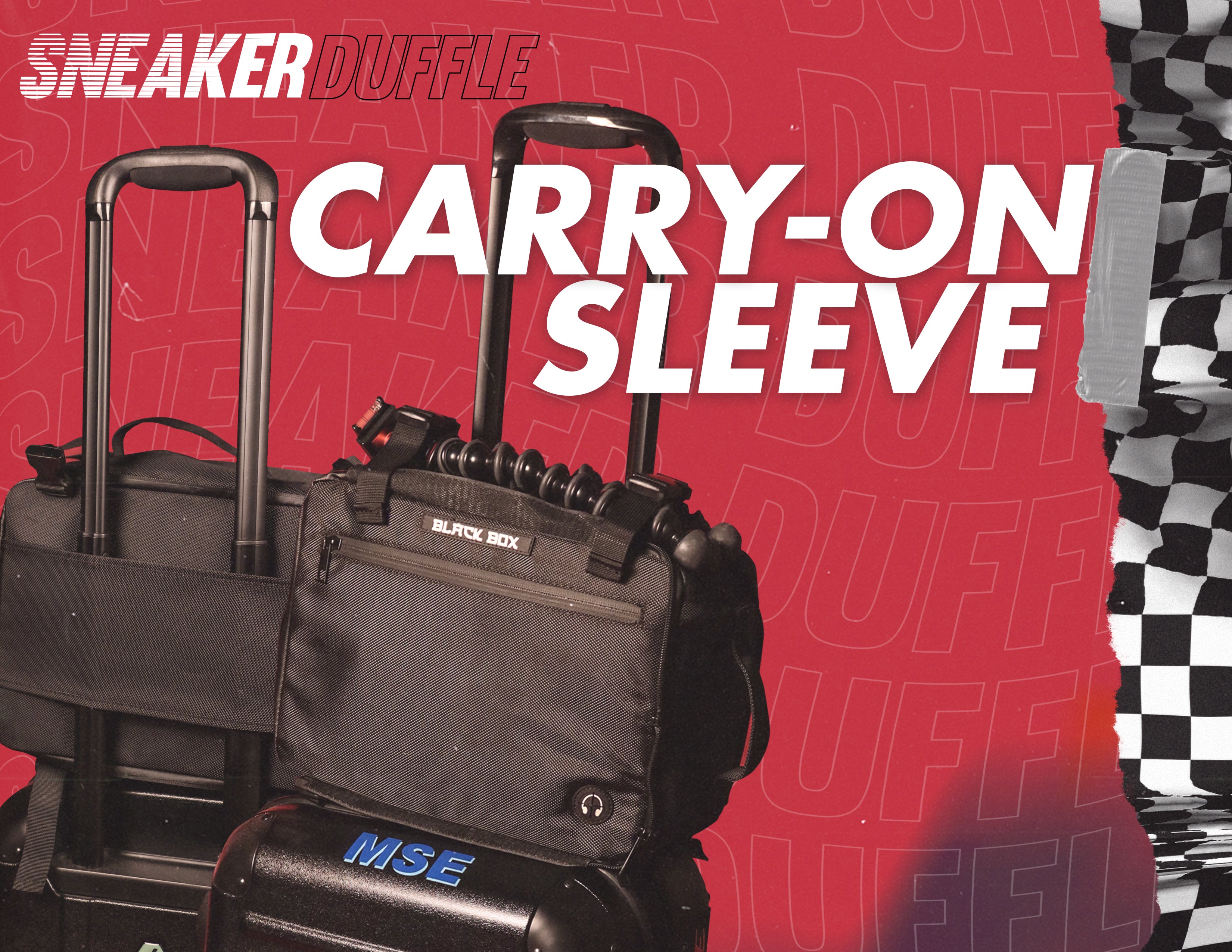 On the back of the Black Box Media camera bag is a sleeve designed to slide on top of your carry-on hand rails so that you don't have to carry anything extra while traveling
