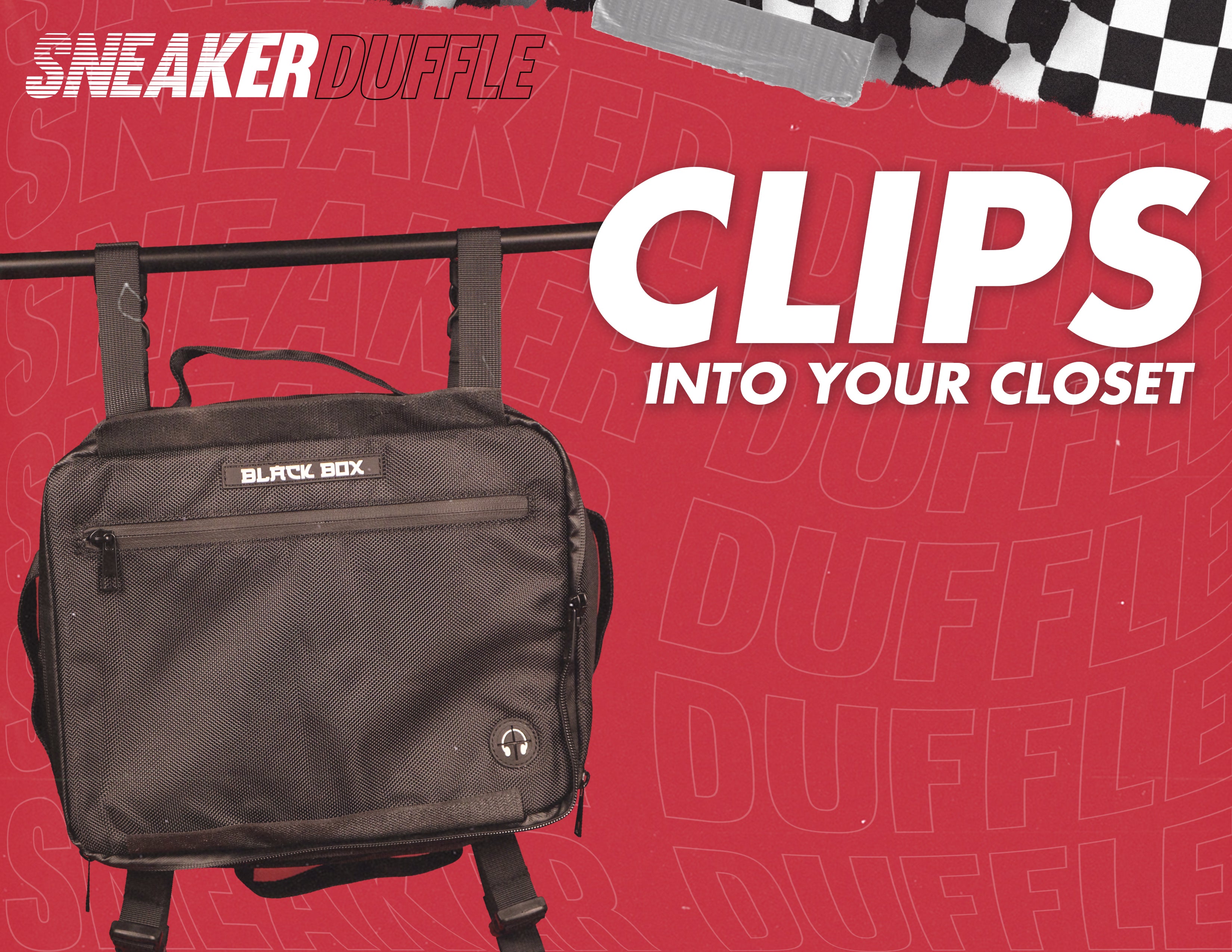 The clips found on the top of the Black Box Media camera bag are designed to clip into your closet rod.