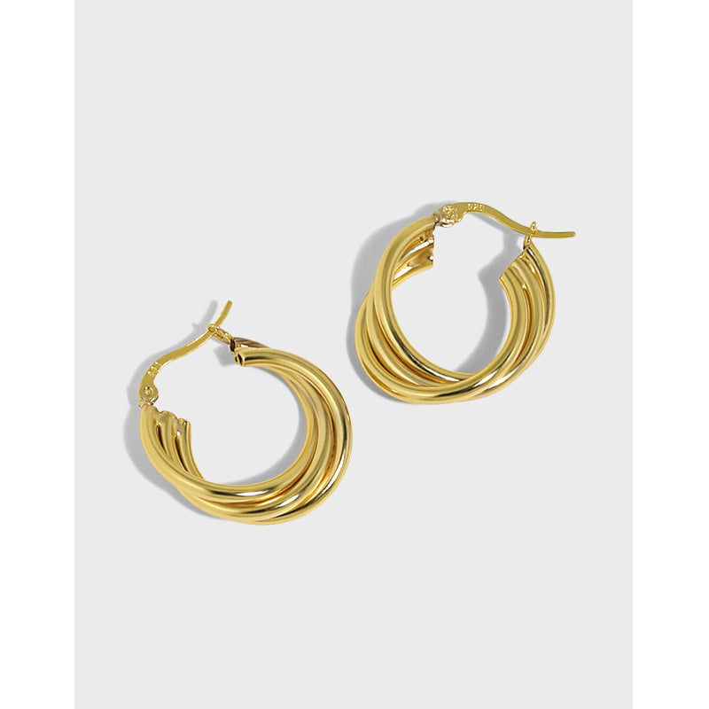 Triple Twisted Hoops Earrings Gold Vermeil Sterling Silver | Zafari ...