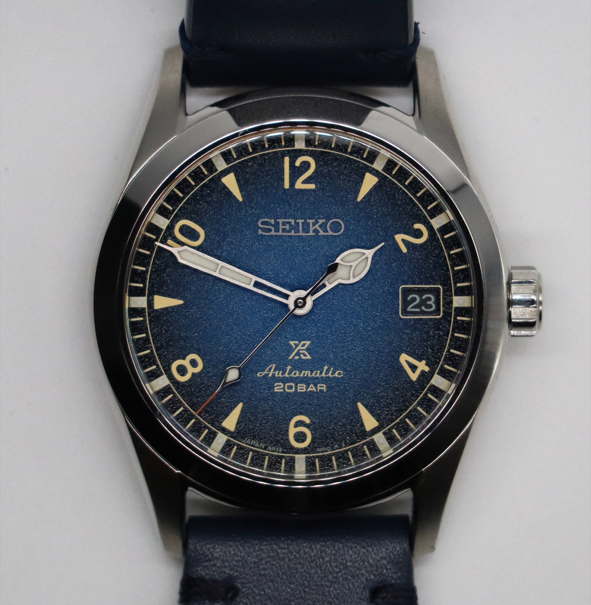 Seiko Alpinist Blue Dial Leather Strap 38mm SPB157 – Belmont Watches