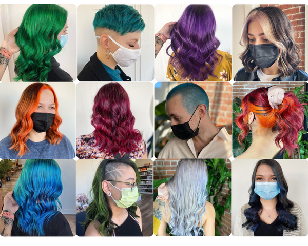 Collage of vivid hair colours by Kami Fortier