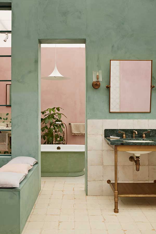 Pink and avocado bathroom - done different!