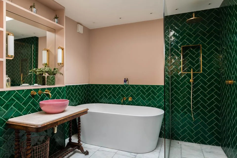 Crackle Bottle Green Tiles in A Bathroom