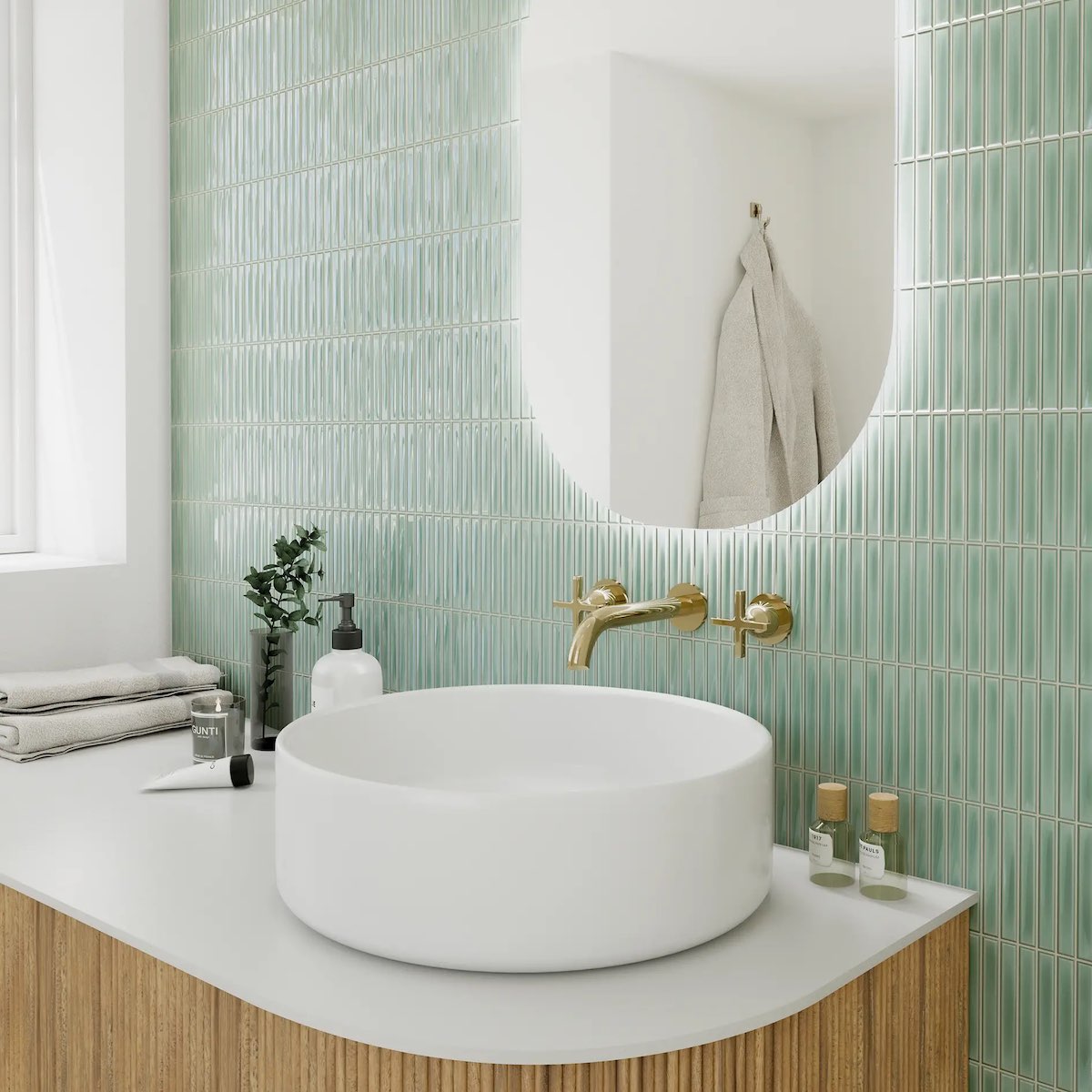 Green Kit Kat Mosaic Tiles in Bathroom