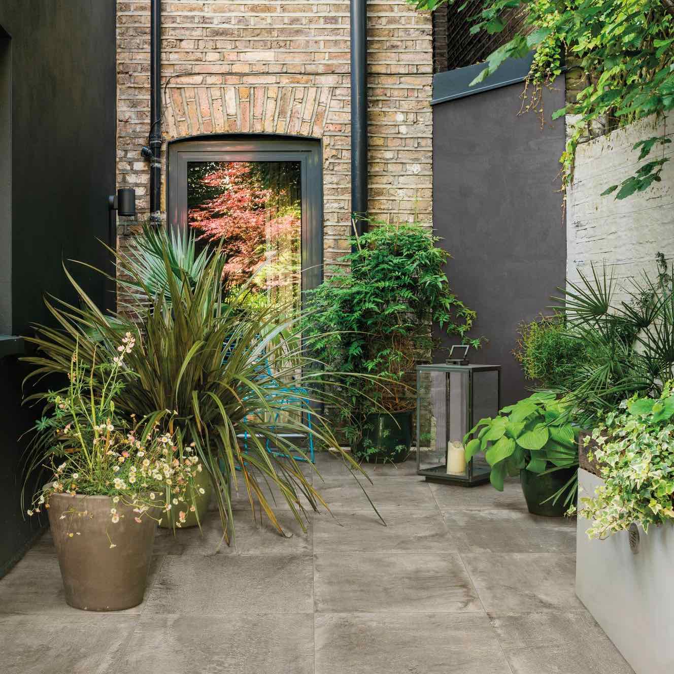 Modern porcelain pavers laid in a London backyard