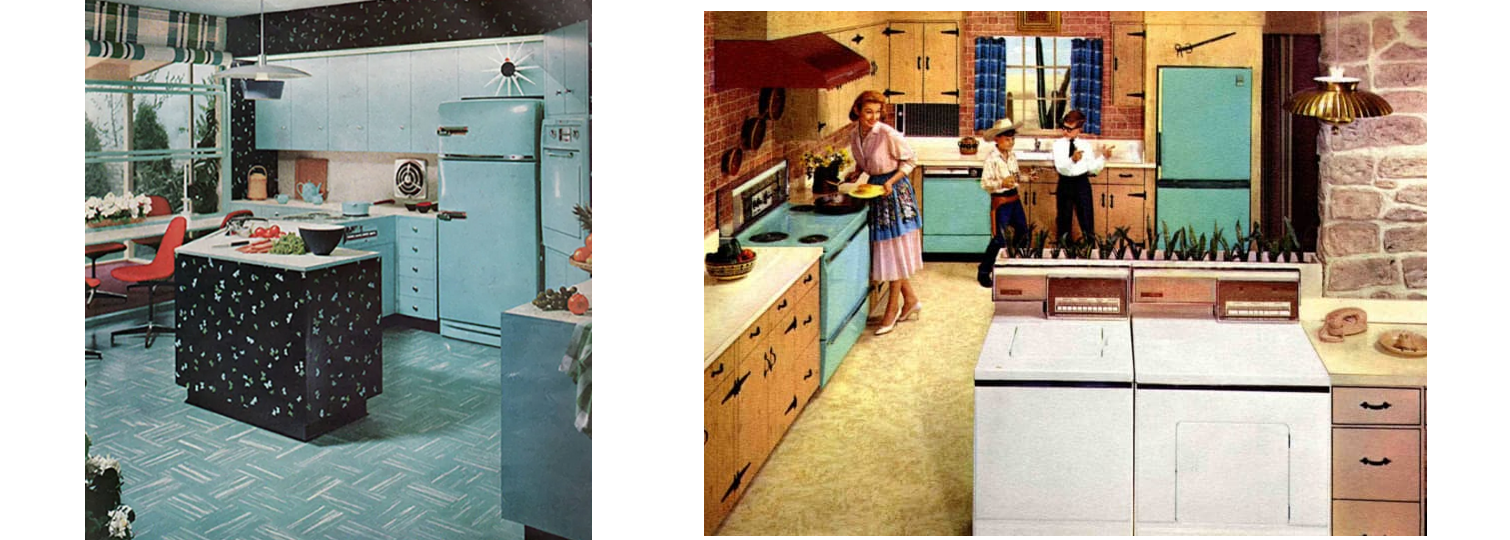 Kitchen with white stone countertops, solid wood cabinets, and vintage tile  on the walls Stock Photo - Alamy