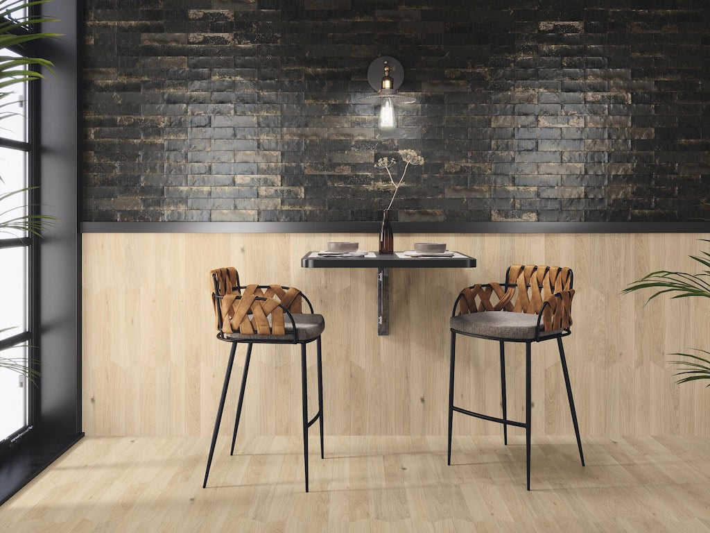 Chevron wood tiles on a wall