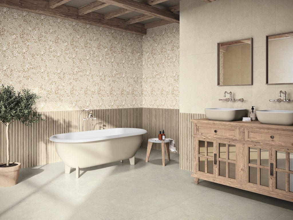 Slatted Wood Tiles In Rustic Bathrooms