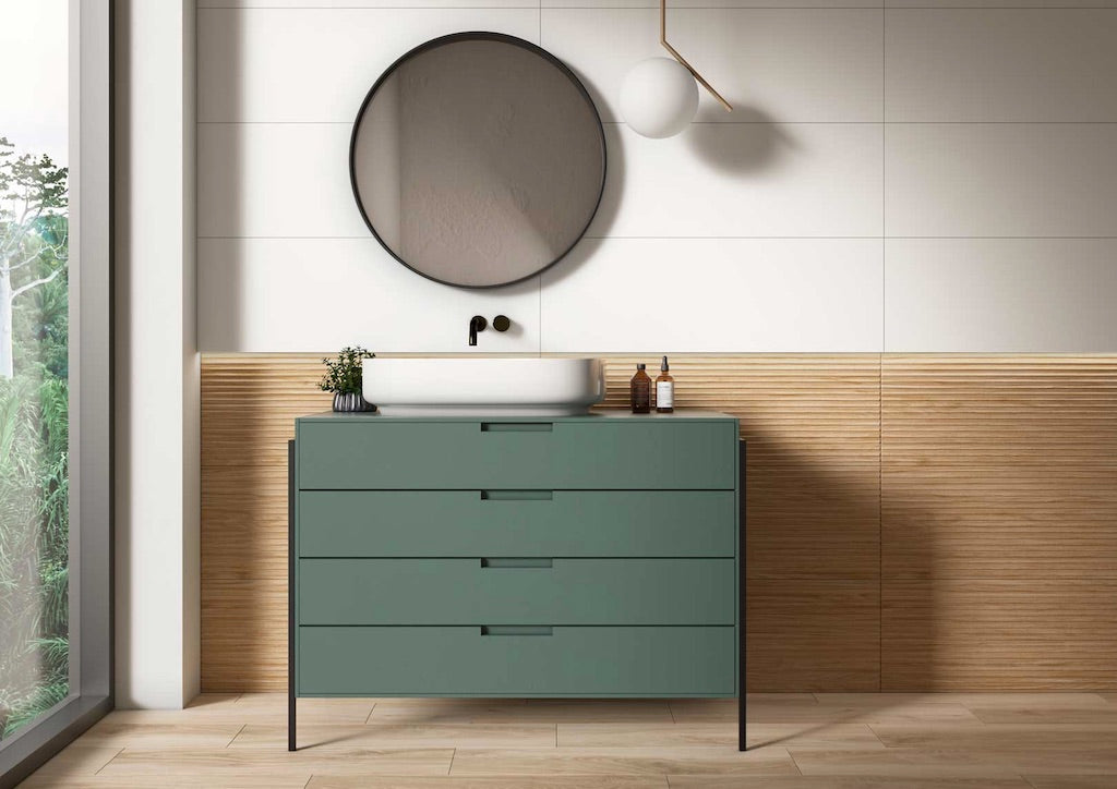 Slatted Wood Tile On Bathroom Wall