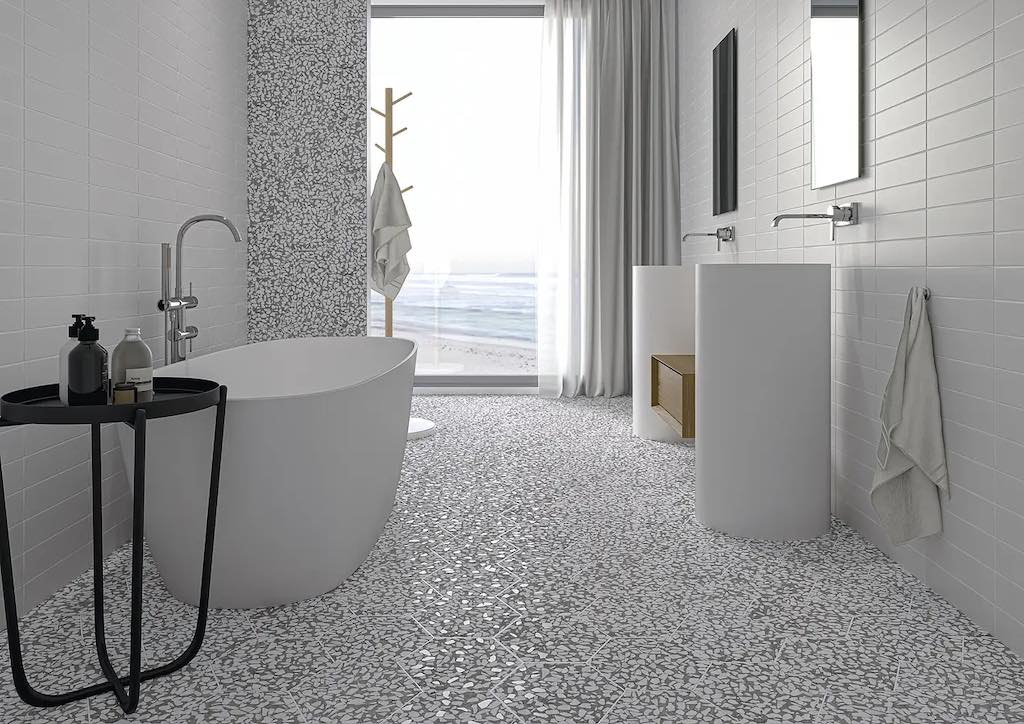 A bathroom twist with hexagon terrazzo tiles