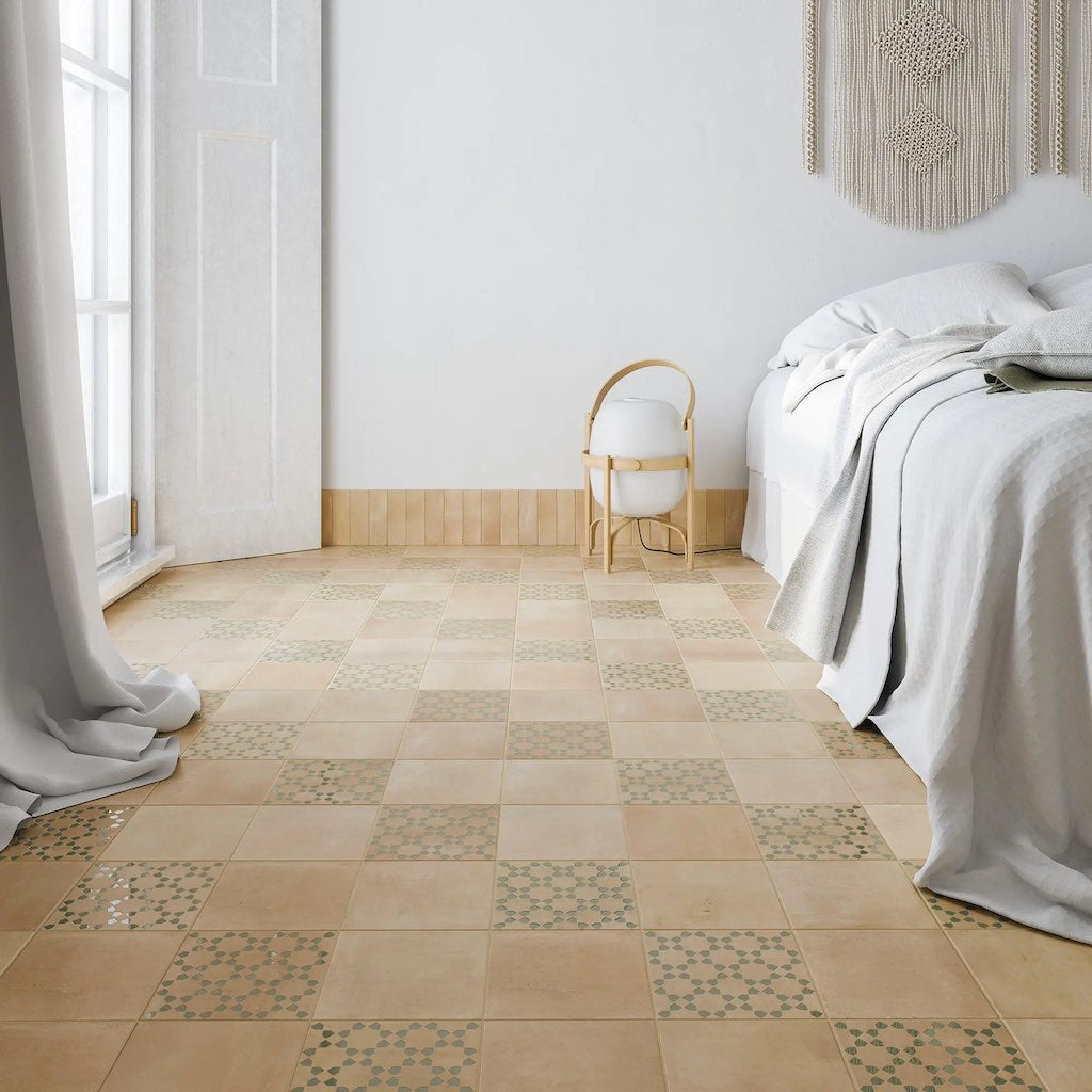 Using terracotta floor tiles to create a relaxing bedroom