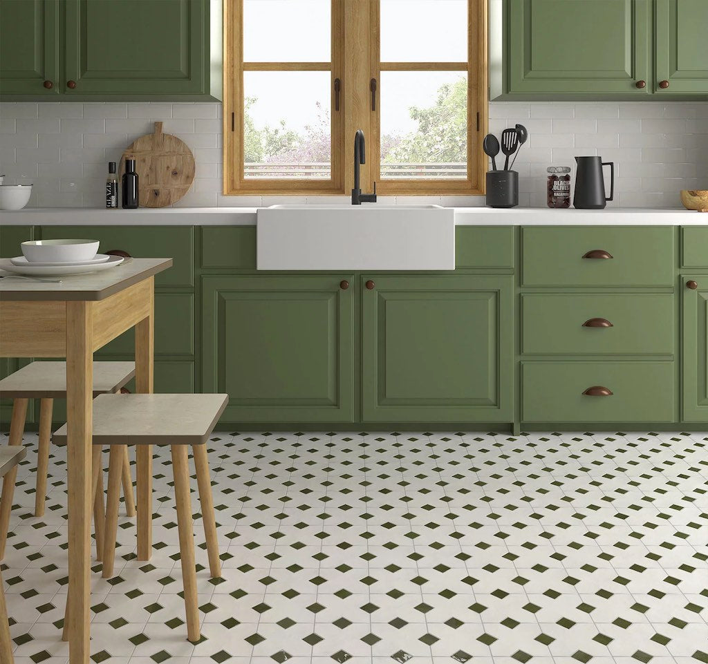 White Moroccan Floor Tiles In Country Kitchen