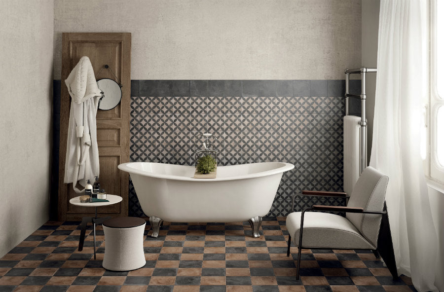 Encaustic Effect Patterned Tiles In The Bathroom