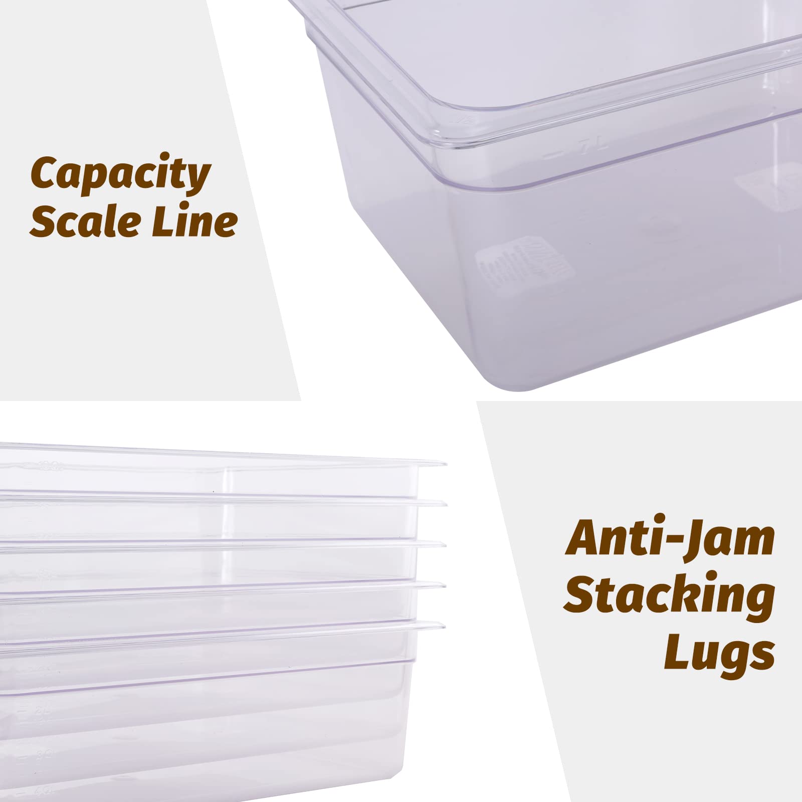 Clivia 6-Pack Food Pan 1/6 Size Clear Polycarbonate Food Pans 2.5" Deep Commercial Hotel Pans for Party, Restaurant, Hotel - Image 3