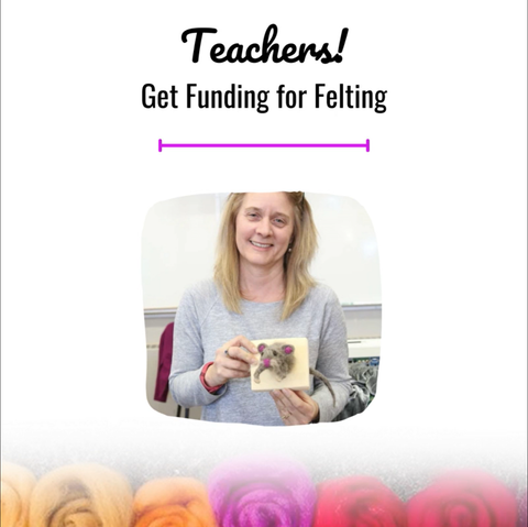 a blond teacher with light skin is holding her pro d day project a felted fake taxidermy rat on a plaque. Ttitle says teachers get funding for felting