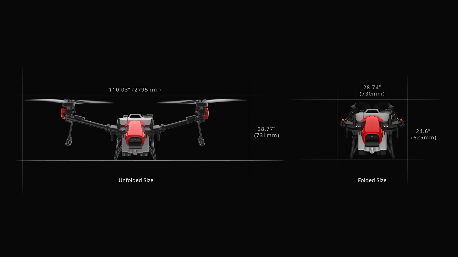 V40 Sprayer Drone size dimensions