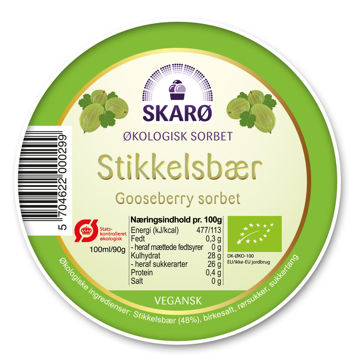 Økologisk vegansk sorbet med Stikkelsbær - is fra Skarø