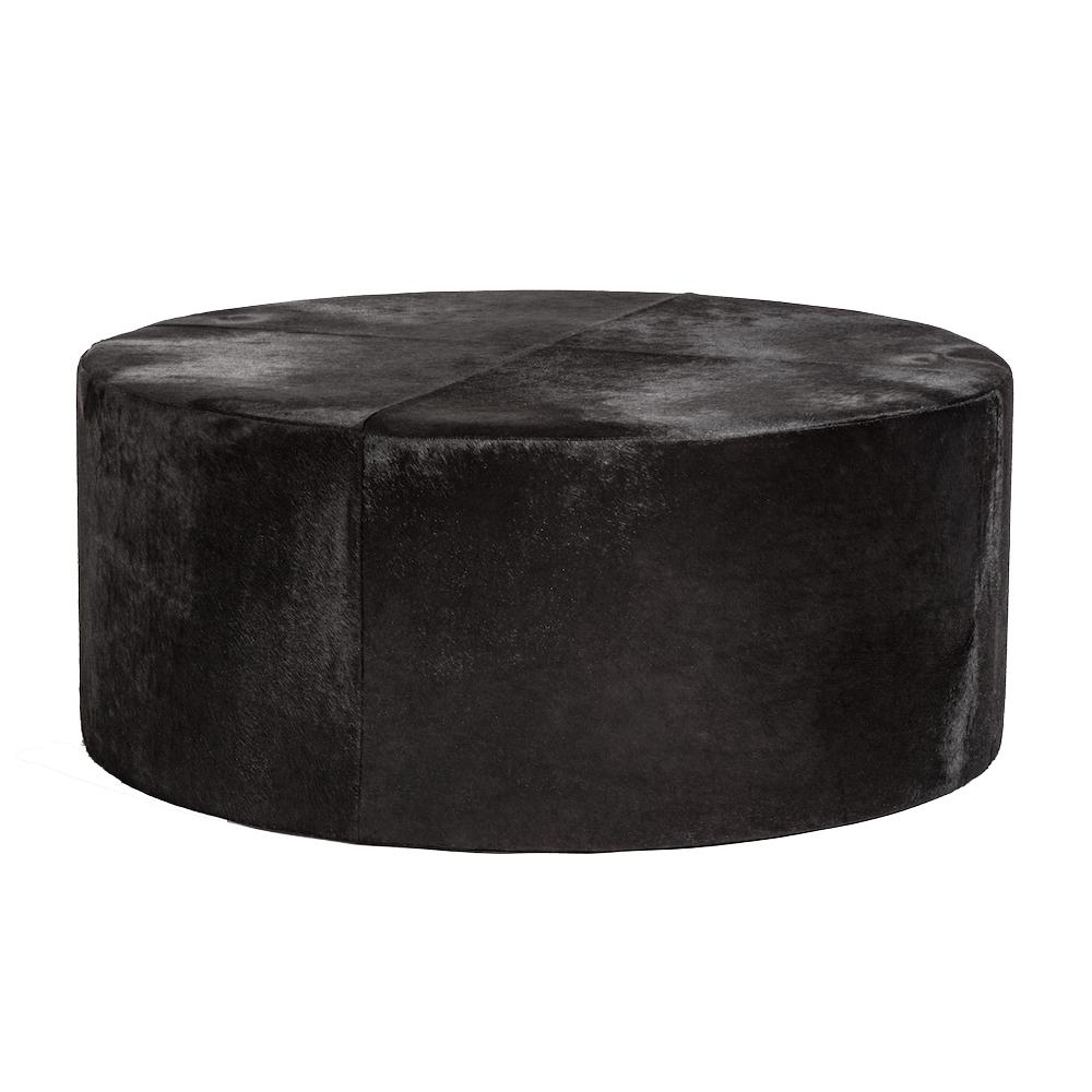 Alder And Tweed Large Black Ebony Cowhide Round Ottoman Coffee