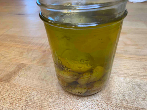 Roasted garlic oil in jar