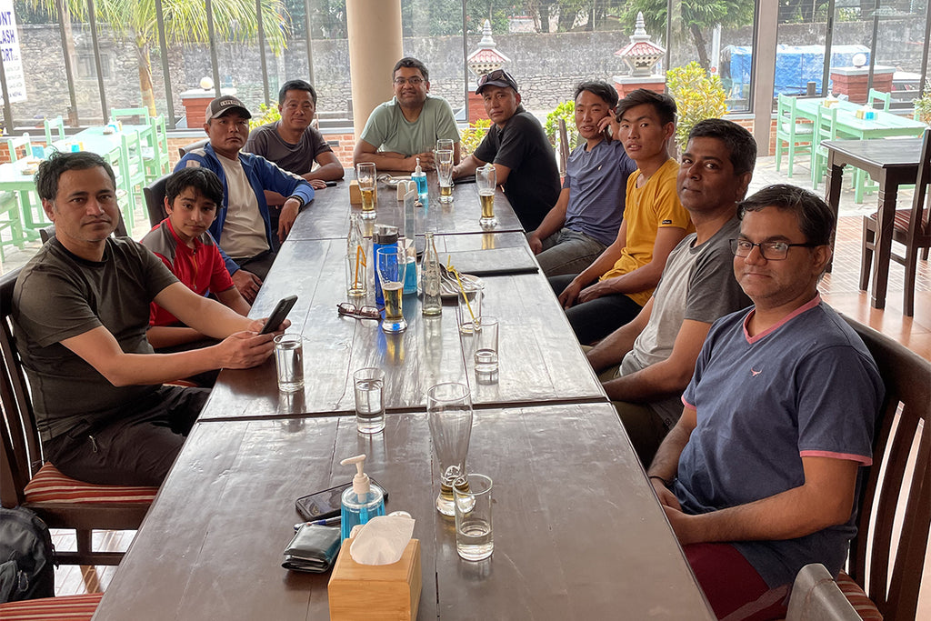 Our farewell lunch with the sherpas; Lakkpa-ji is right beside me, just like the complete trek!