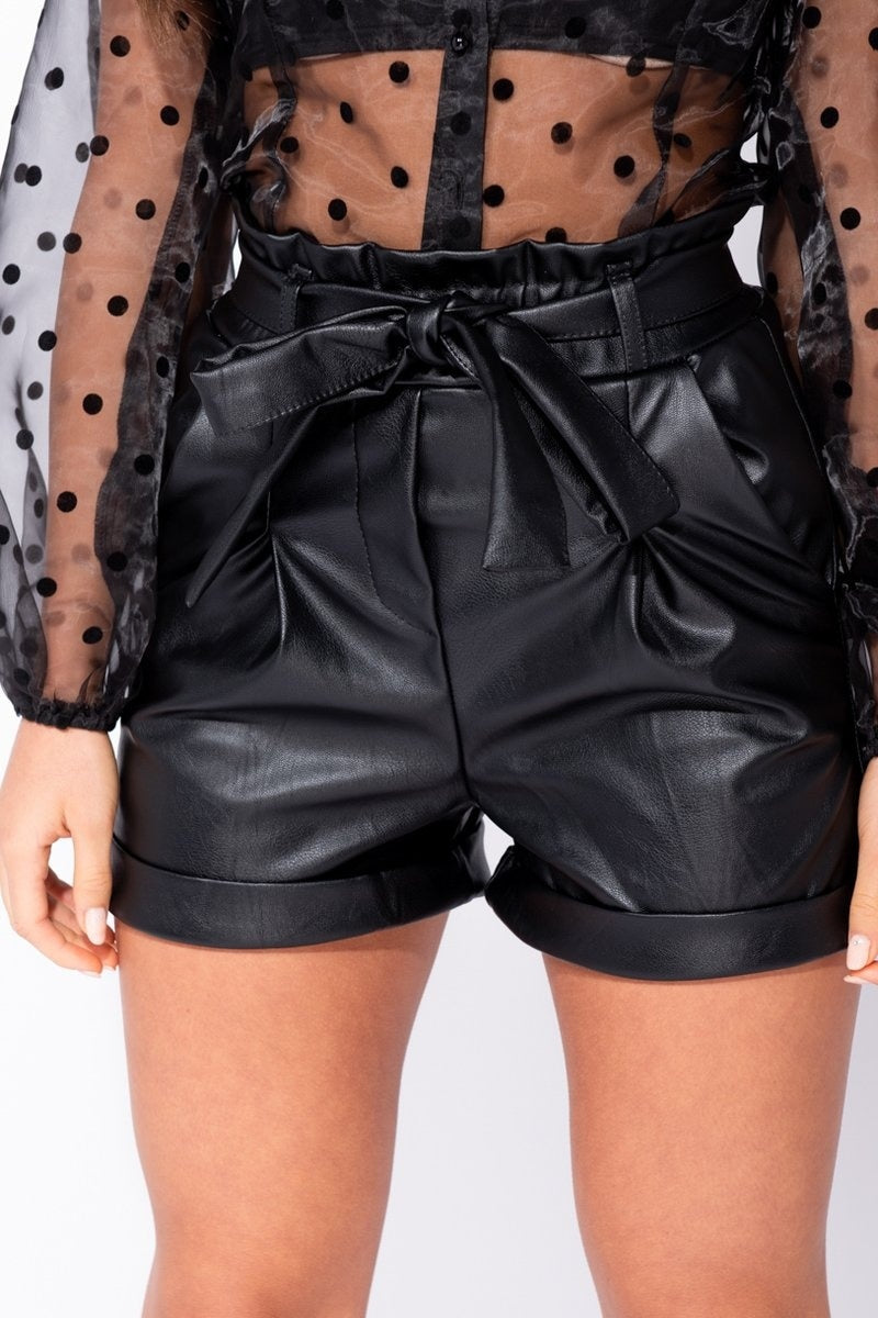 Leather tie waist shorts