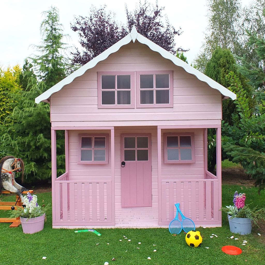 Синего цвета домик двухэтажный для детей. Playhouse Pink Garden. Тюнинг детского домика в доме.