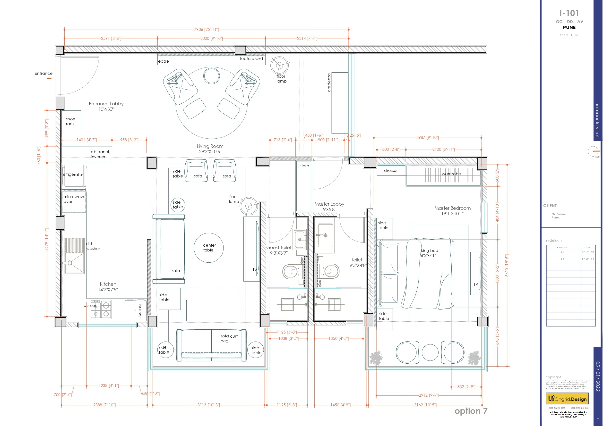 1BHK Floor Plan for Apartment 