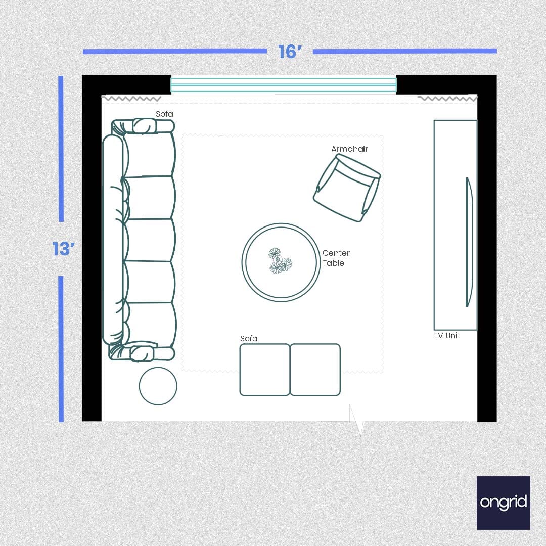 Drawing Room Wall Design Inspirations - 16' x 14' | Ongrid.Design