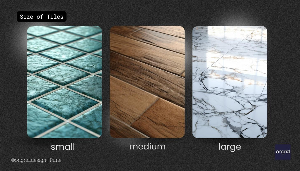Comparison chart of small, medium, and large tiles.