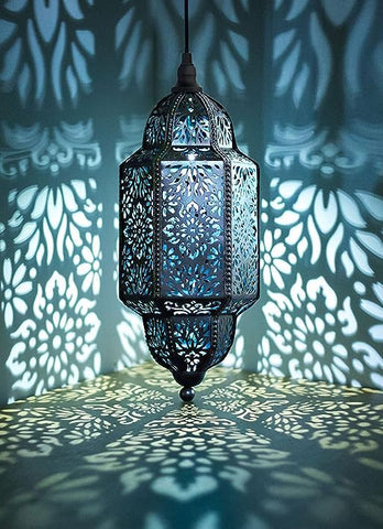 Outdoor Moroccan Blue garden Lantern Electric Lighting