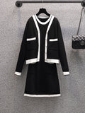 Fashion Color block Knit Cardigan And Dress Two Piece Sets